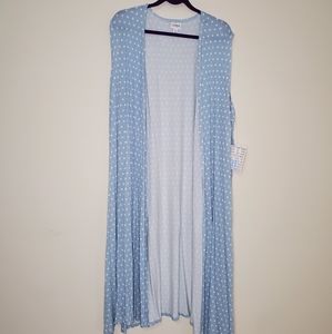 LuLaRoe Joy Long Vest Baby Blue White Polka Dot XL